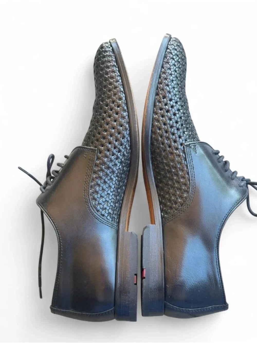 Men’s Woven Leather Lace-Up Shoes in Black